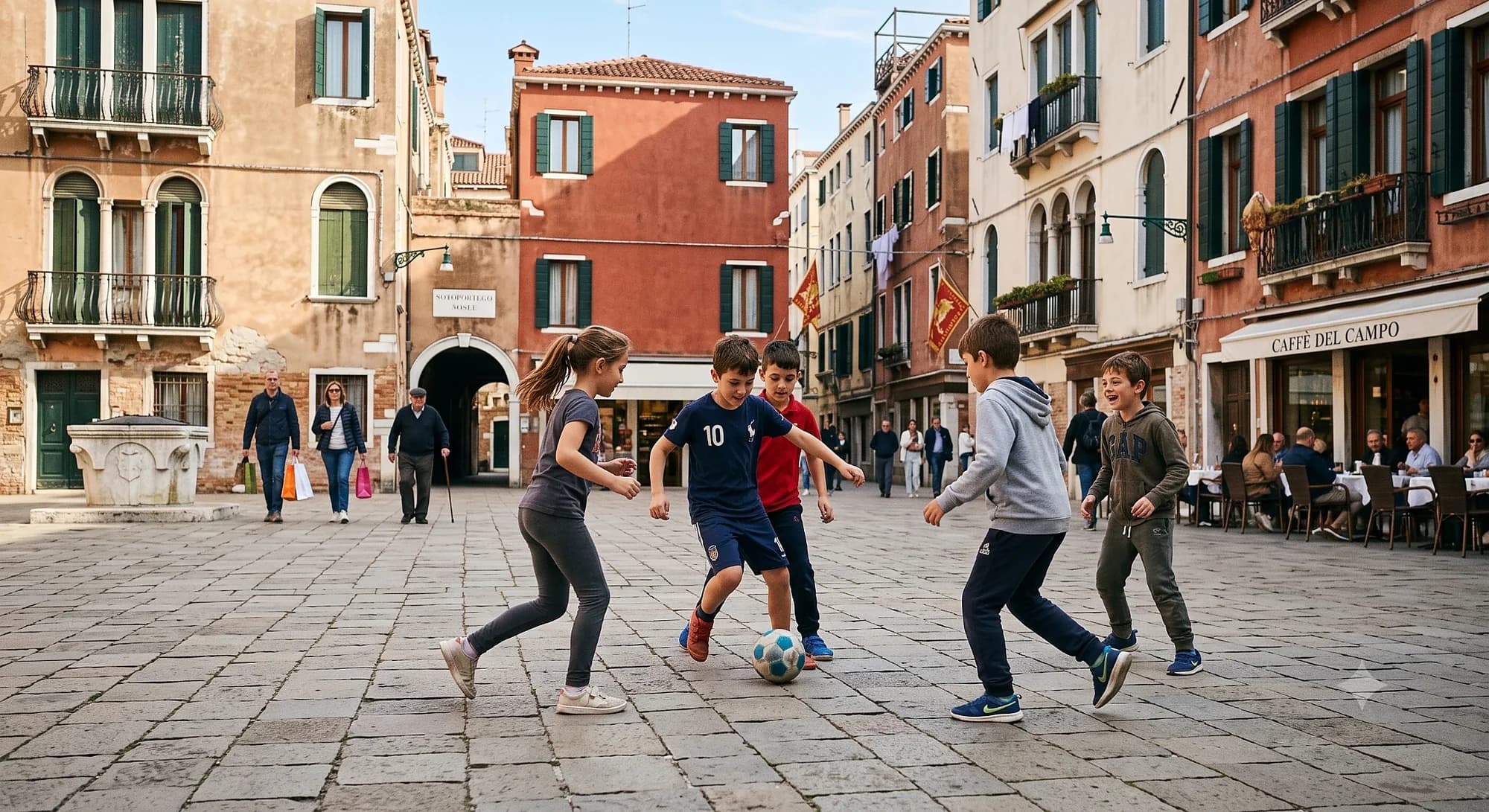 Bambini che giocano in un campo veneziano